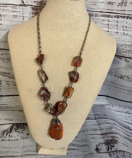 AS IS Mexico Sterling Silver Vintage Necklace with Carnelian Stones