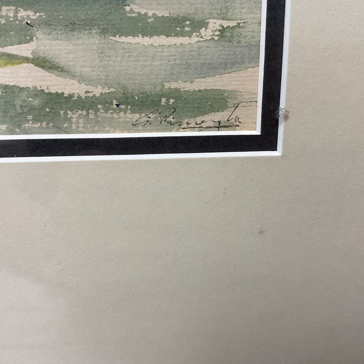 Fishermen Standing Working in Front of Boats Watercolor by G. Pimenta? Signed.