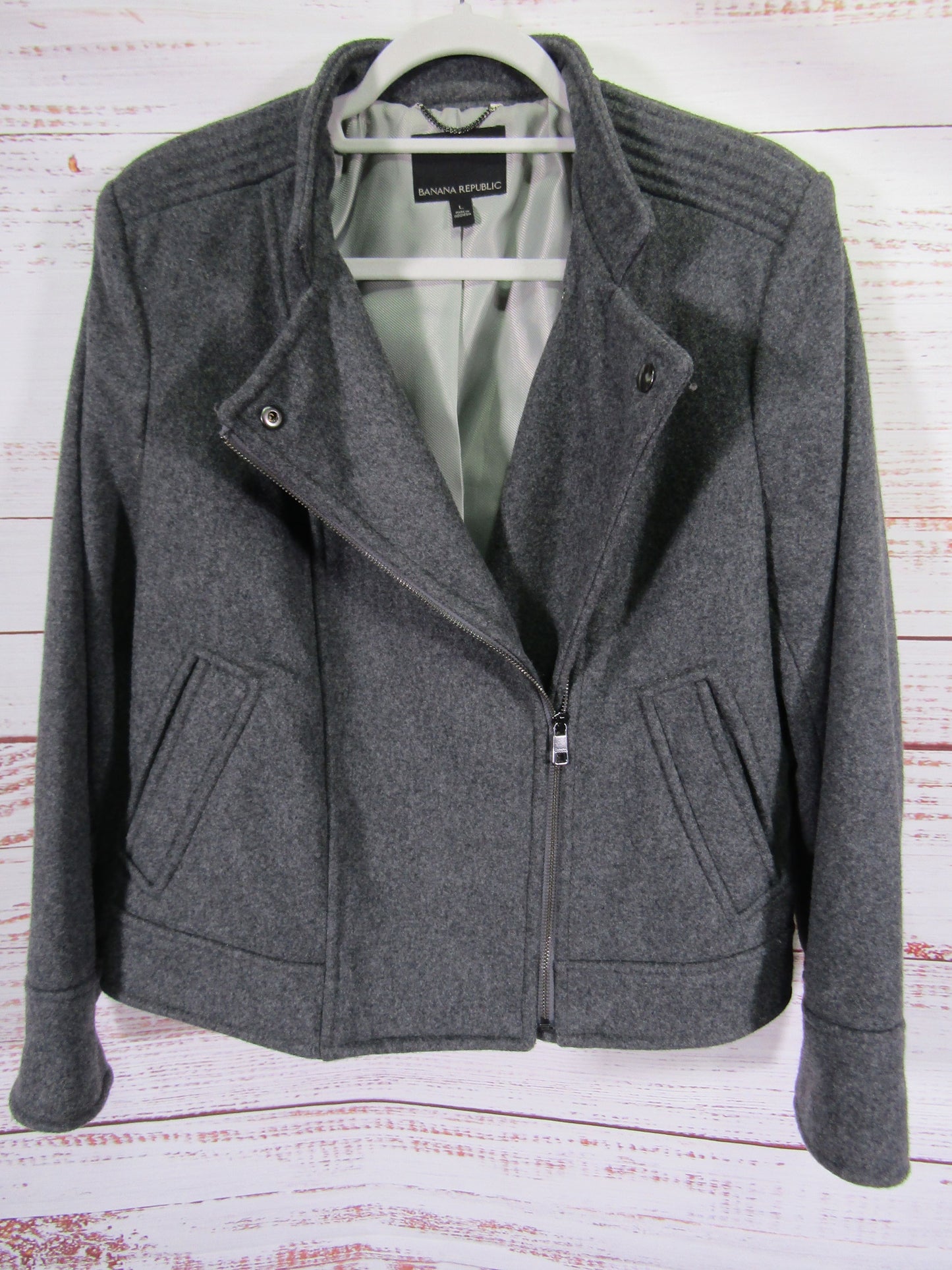 Banana Republic Women's Gray Wool Blend Moto Jacket Size L