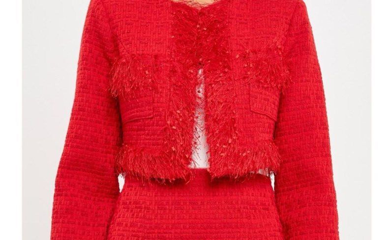 NWT Women's Endless Rose Trimmed Feather Cropped Blazer Size XS