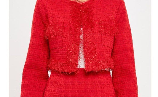 NWT Women's Endless Rose Trimmed Feather Cropped Blazer Size XS
