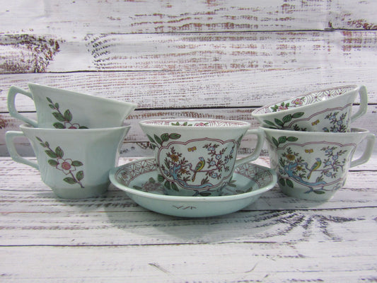 Adams Singapore Bird Floral Bird Ironstone 5 Teacups & 1 Saucer Made in England