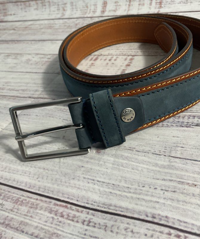 GP & Max Italian Leather Vera Pelle Men's Blue & Brown Leather Belt Size 53