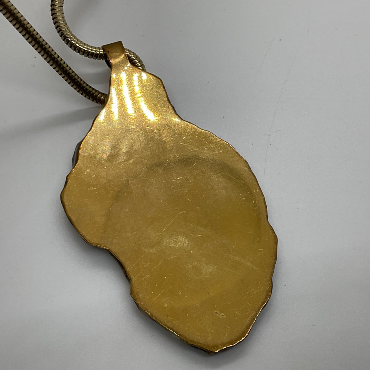 VTG. Brass Hand Painted Resin Geisha Snake Chain Necklace