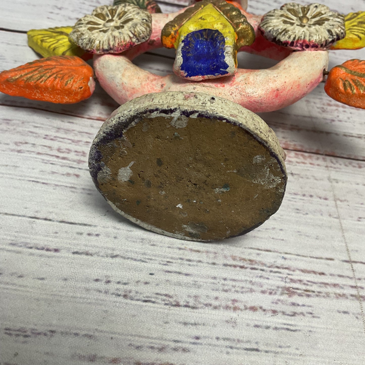 Mexican Folk Pottery Terracotta Candle Holder Tree of Life Flowers Leaves 6"