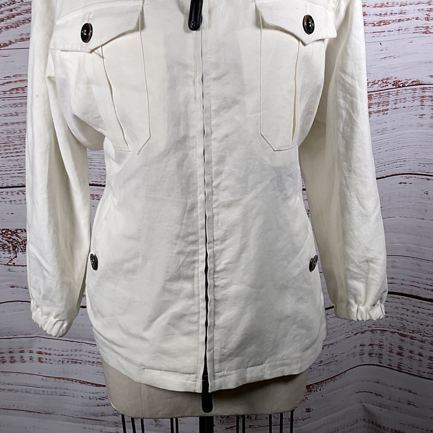 GIORGIO ARMANI Men's White Linen Hooded Casual Adjusted Waist Jacket- SZ 48R