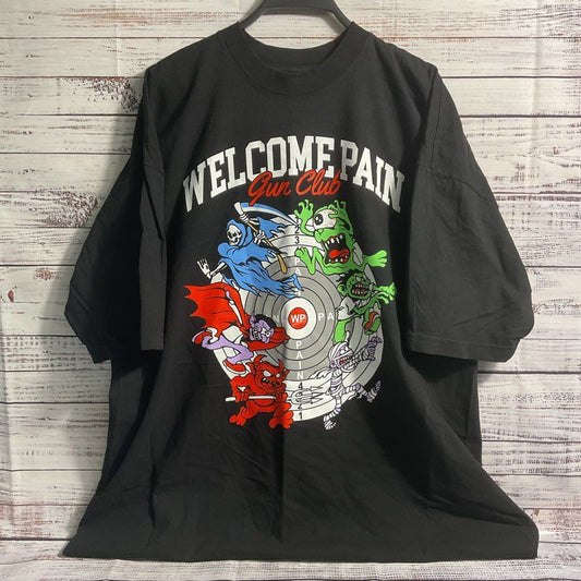 Welcome Pain Black Cotton Oversized Gym Streetwear Gun Club T-shirt Men's sz XXL
