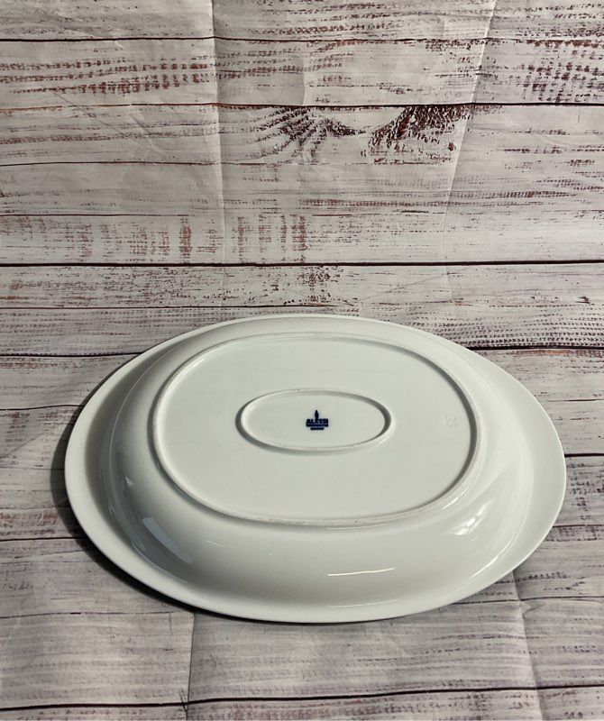 Vintage Mcm Alessi Tendentse White Porcelain Serving Platter Blue Handles 13.75"