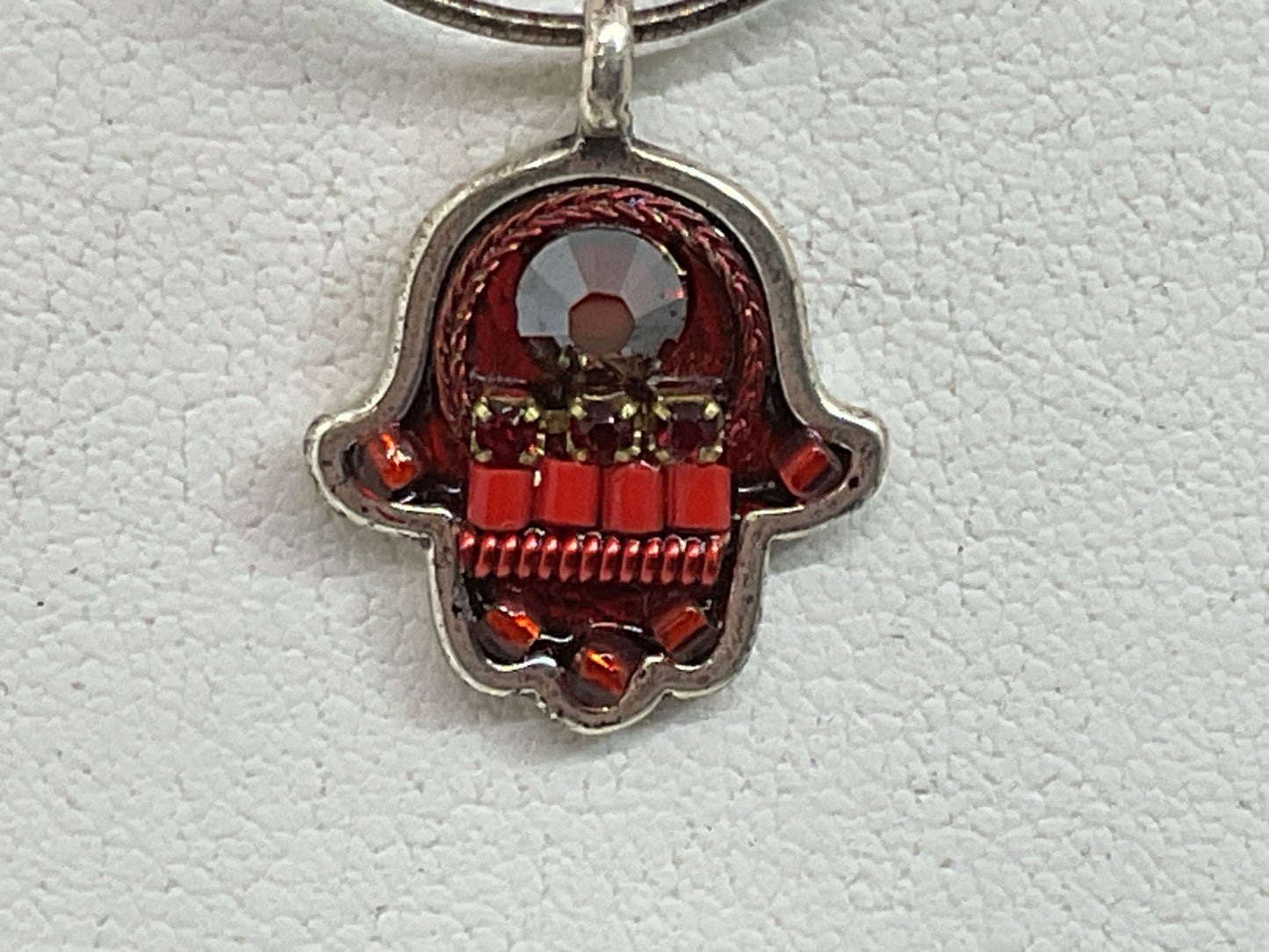ADAYA Sterling Rhinestone Hamsa Pendant 16.25" Snake Chain Necklace- 5.07g