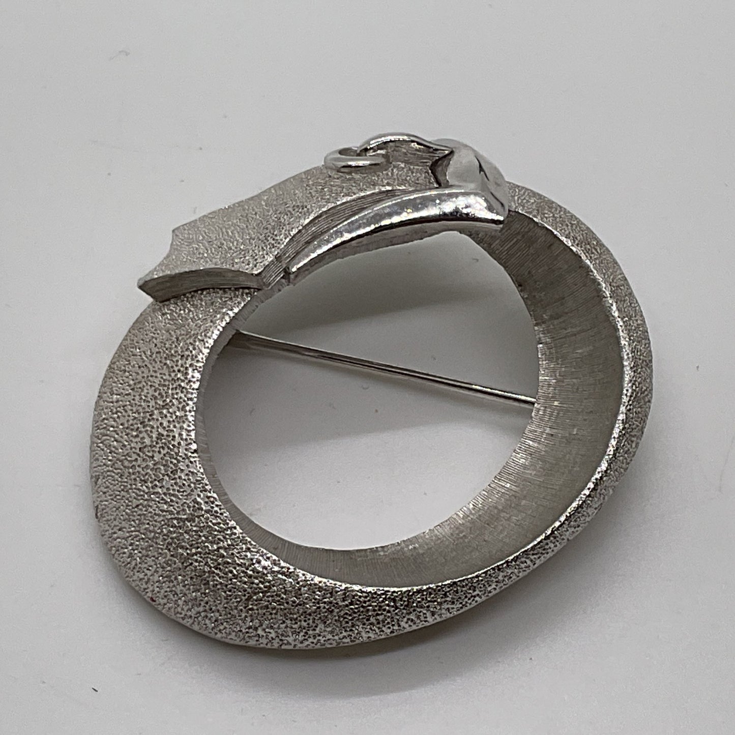 TRIFARI Silver Tone Textured Belt Brooch- 1.75"