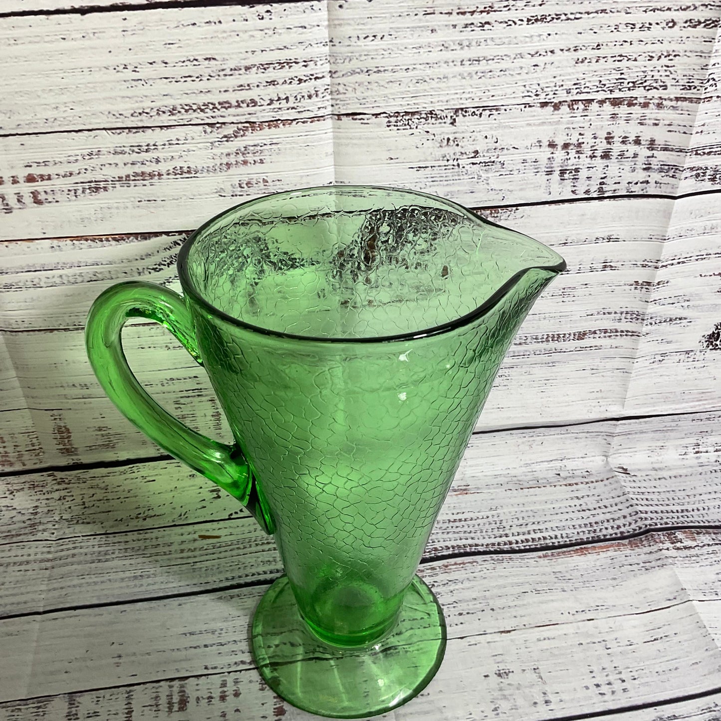 VTG. McKEE?? Green Crackle Glass Pitcher- 9"