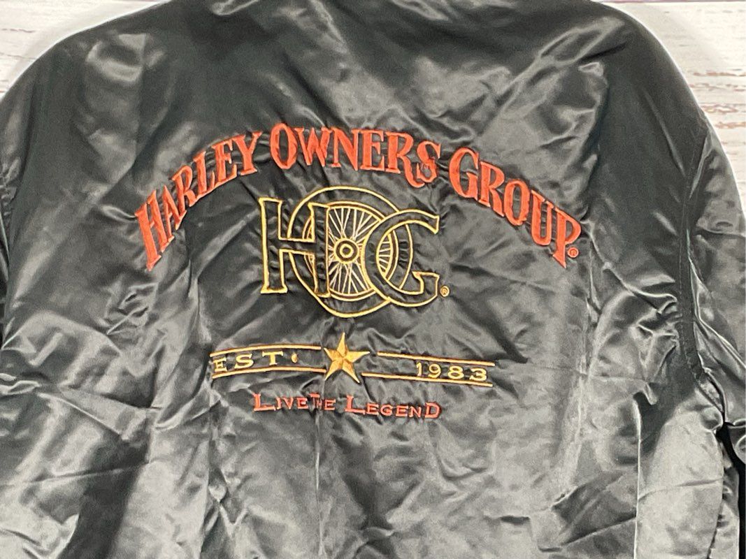 HARLEY DAVIDSON Harley Ownders Group Men's Black Satin Bomber Jacket- SZ L