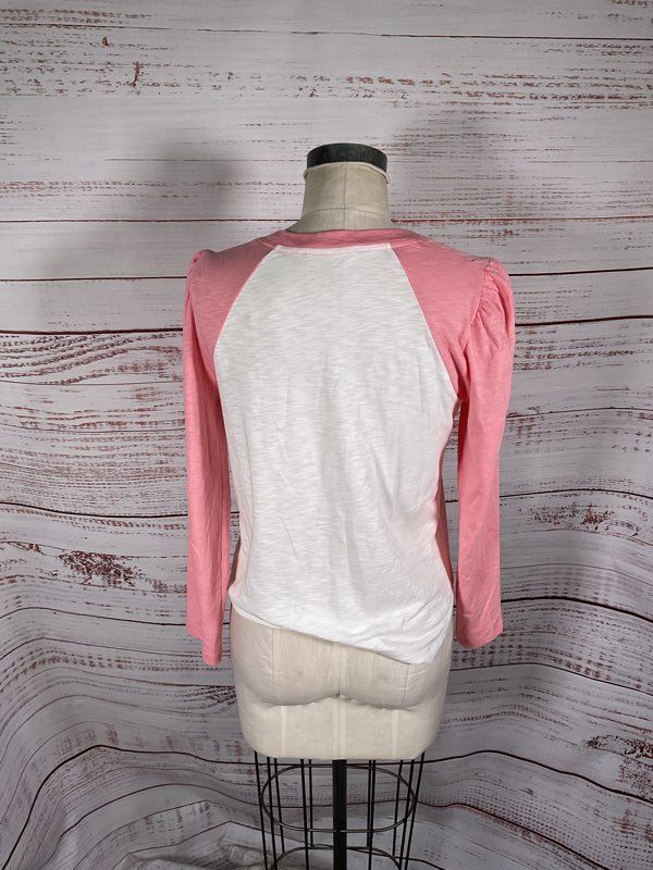 VERONICA BEARD Jeans Women's Mason Baseball Tee Rosebloom/White Size M