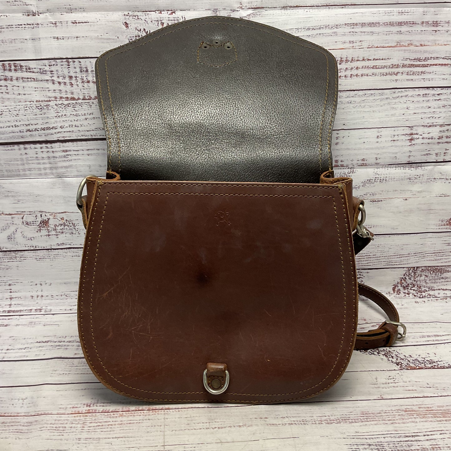 Saddleback Brown Leather Crossbody Hobo Bag Purse 10"x10"x4.5"