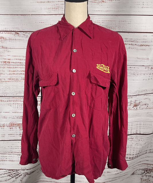 Von Dutch Vintage Silk Button Long Sleeve Shirt Burgundy S