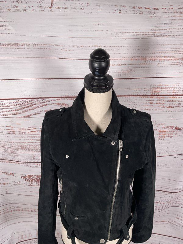 BLANKNYC Jacket Women's Black Suede Moto Biker Belted Asymmetrical Zip Lined M
