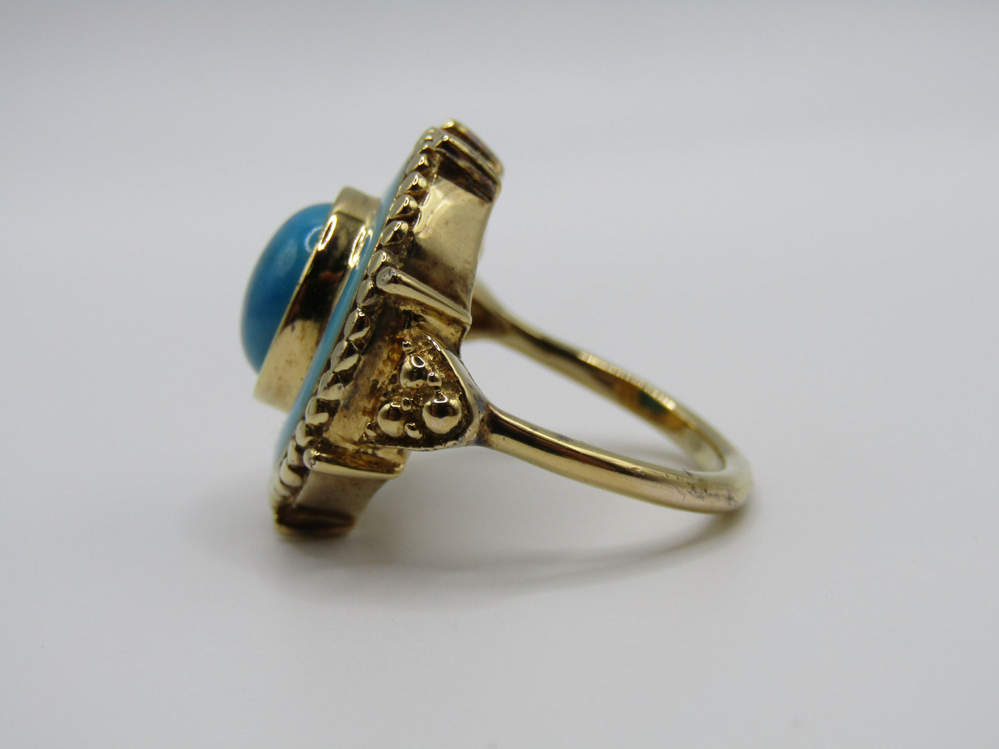 Vermeil Sterling Silver Turquoise Enamel Cocktail Ring Size 8.5