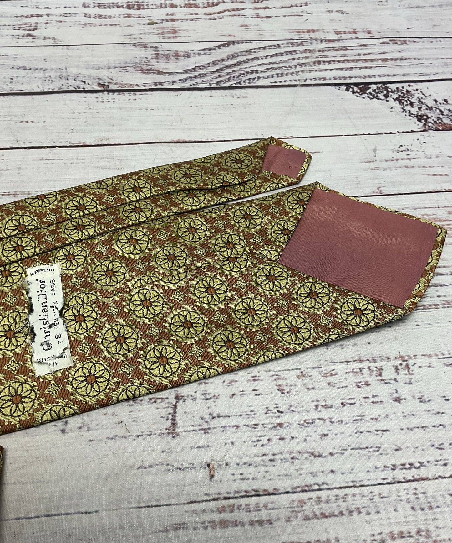 Christian Dior Yellow Flower Pattern Silk Neck Tie - Size 54"