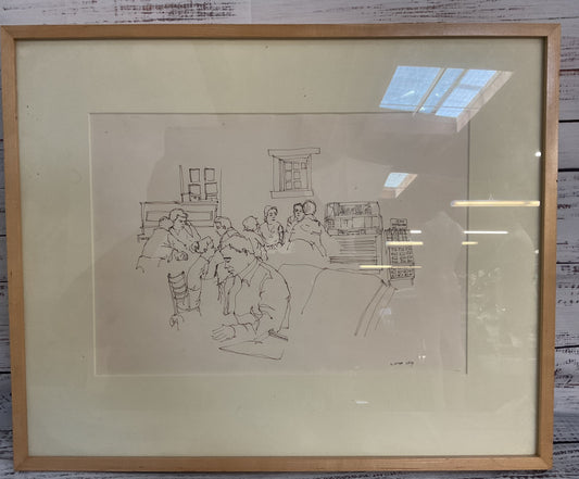 Vintage Lorna Levy Restaurant Diner Pen Sketch Drawing