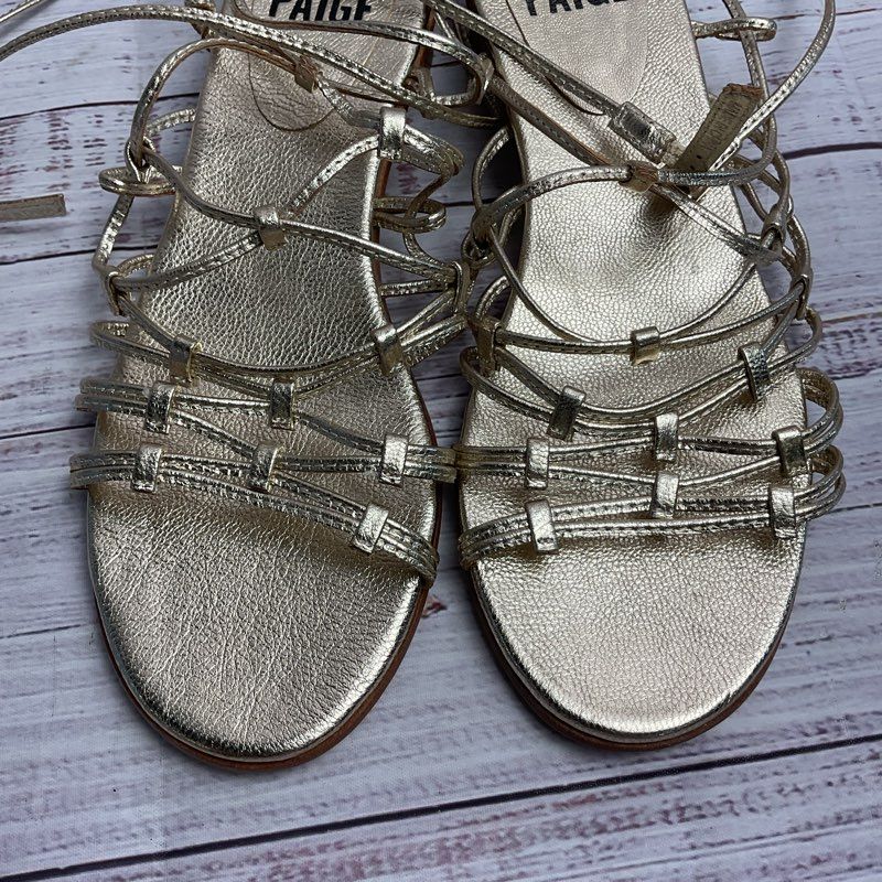 Paige Strappy Gladiator Metallic Champagne Leather Kitten Heels Women's Size 9