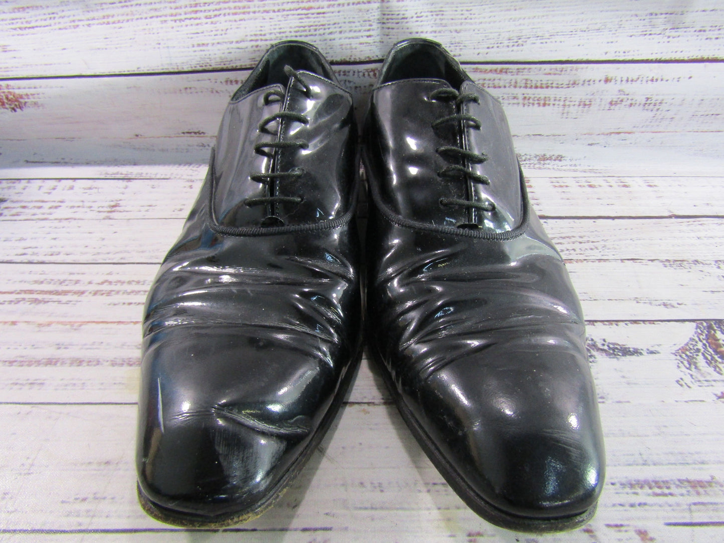 Vintage Yves Saint Laurent Men's Black Patent Leather Tuxedo Dress Shoes Size 8