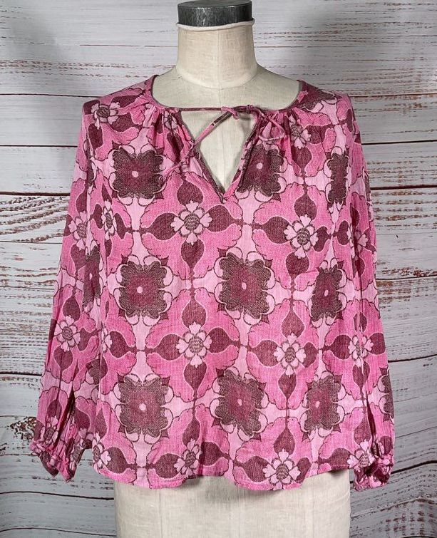 Antik Batik Tereza Printed Cotton Gauze Blouse Shirt Pink 36/XS