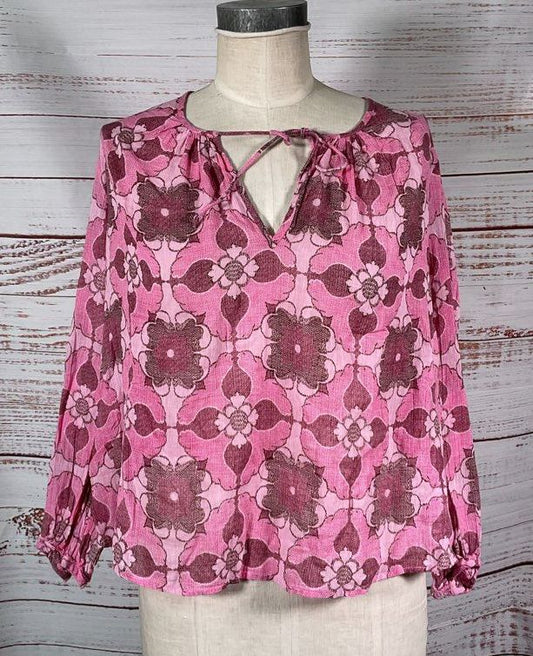 Antik Batik Tereza Printed Cotton Gauze Blouse Shirt Pink 36/XS