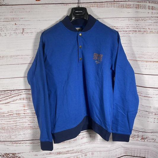 NWT Dinner Service NY Gone Fishing Royal Blue Fleece Henley Sweater Size Medium