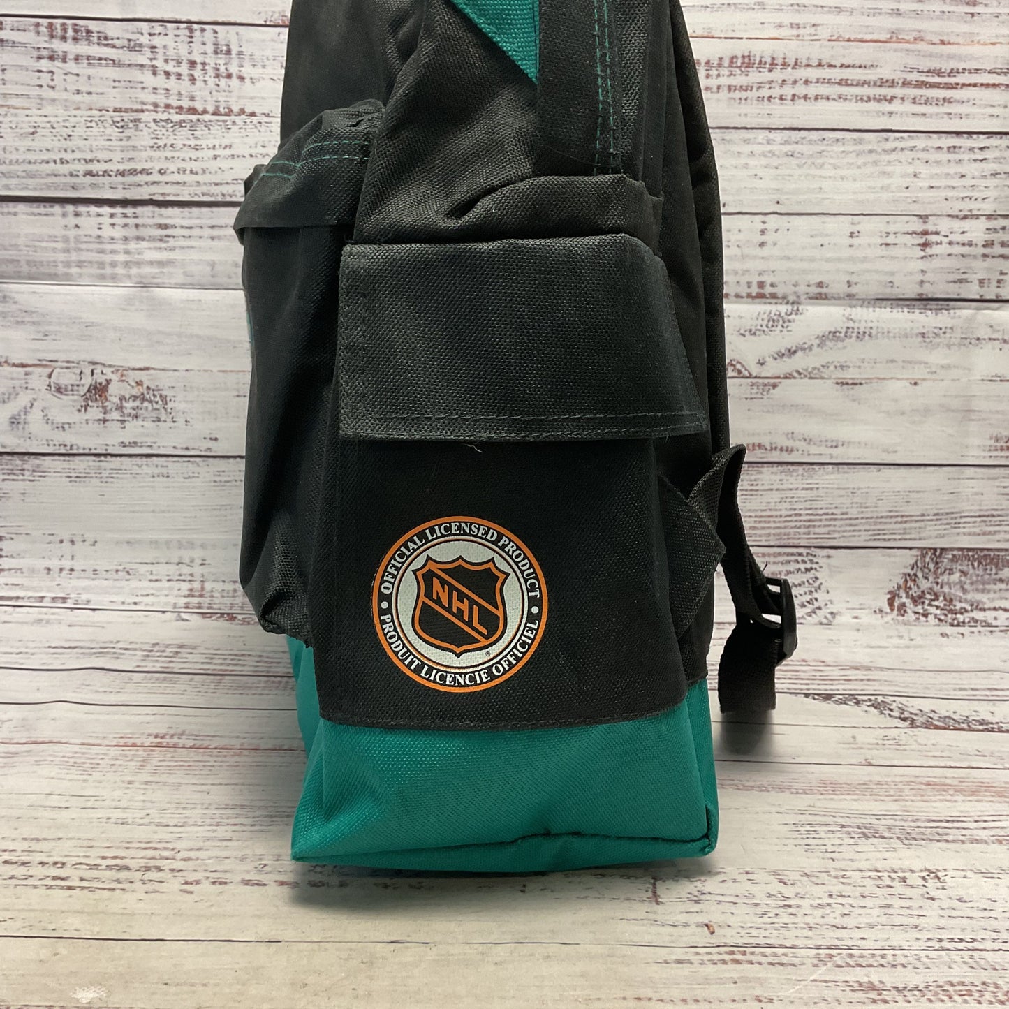 Vintage Nasco Anaheim Mighty Ducks NHL Embroidered Hockey Black Green Backpack