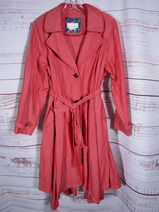 Anthropologie Elle Women's Red Cotton Lien Blend Trench Coat Size 1X