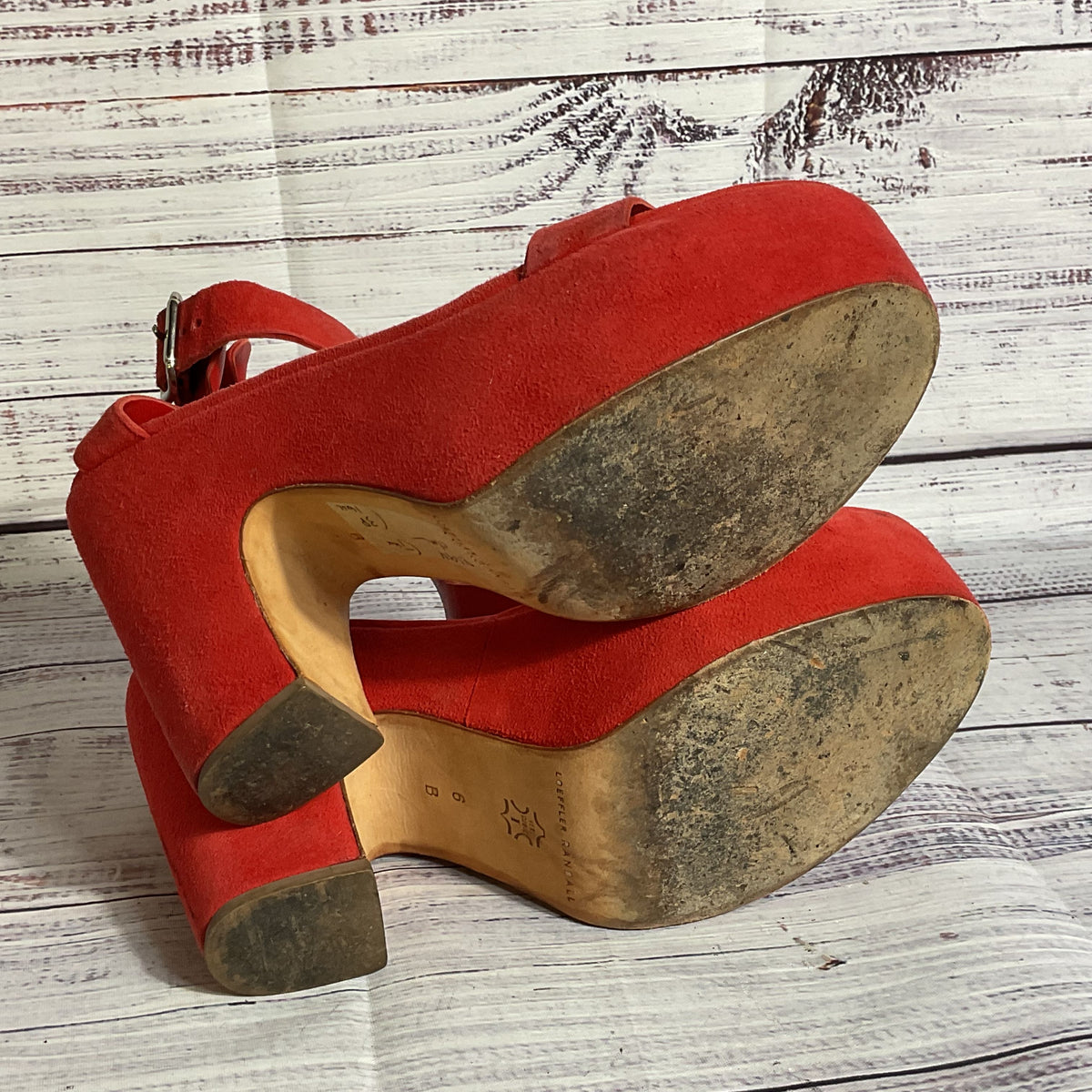 LOEFFLER RANDALL Women's Red Suede Minette Platform Heel Shoes- SZ 6