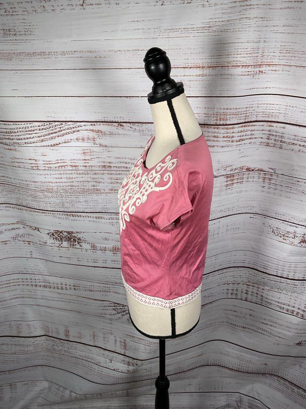 Christian Dior Women's Pink With White Embroidered Top Size 9 Cotton