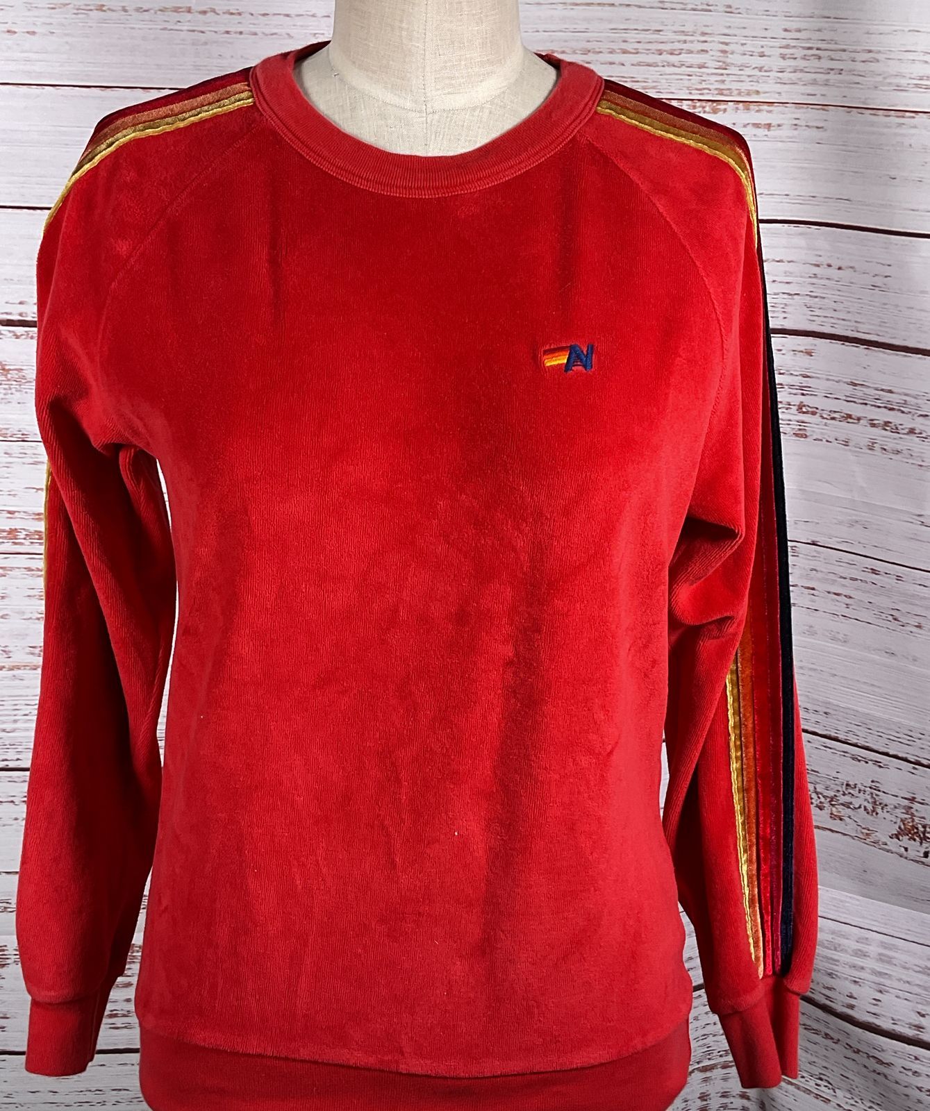 Aviator Nation Classic Velvet Relaxed Crew Sweatshirt Red S