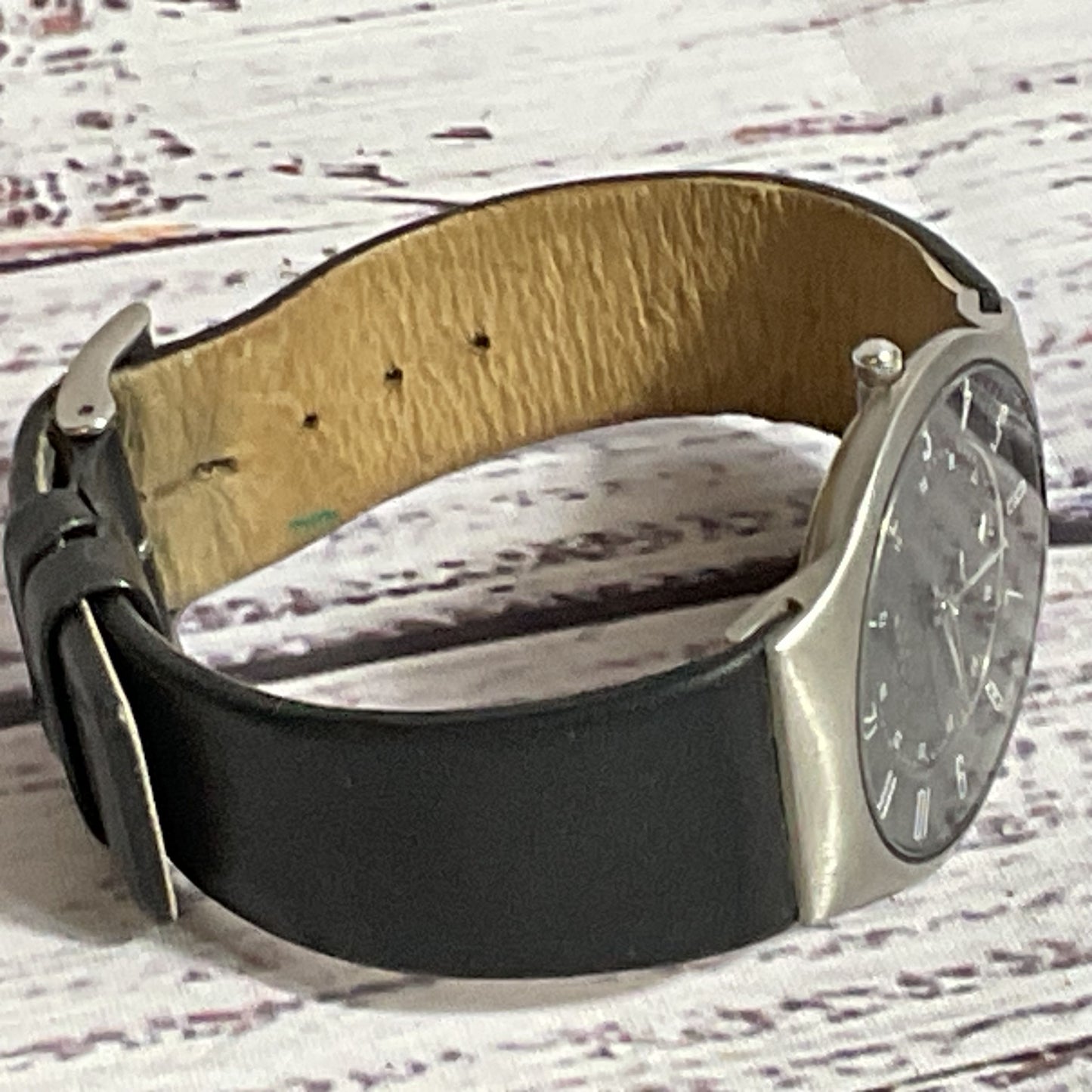 SKAGEN 233XXLSLB Men's Black Dial Black Leather Band Watch (NEEDS BATTERY)