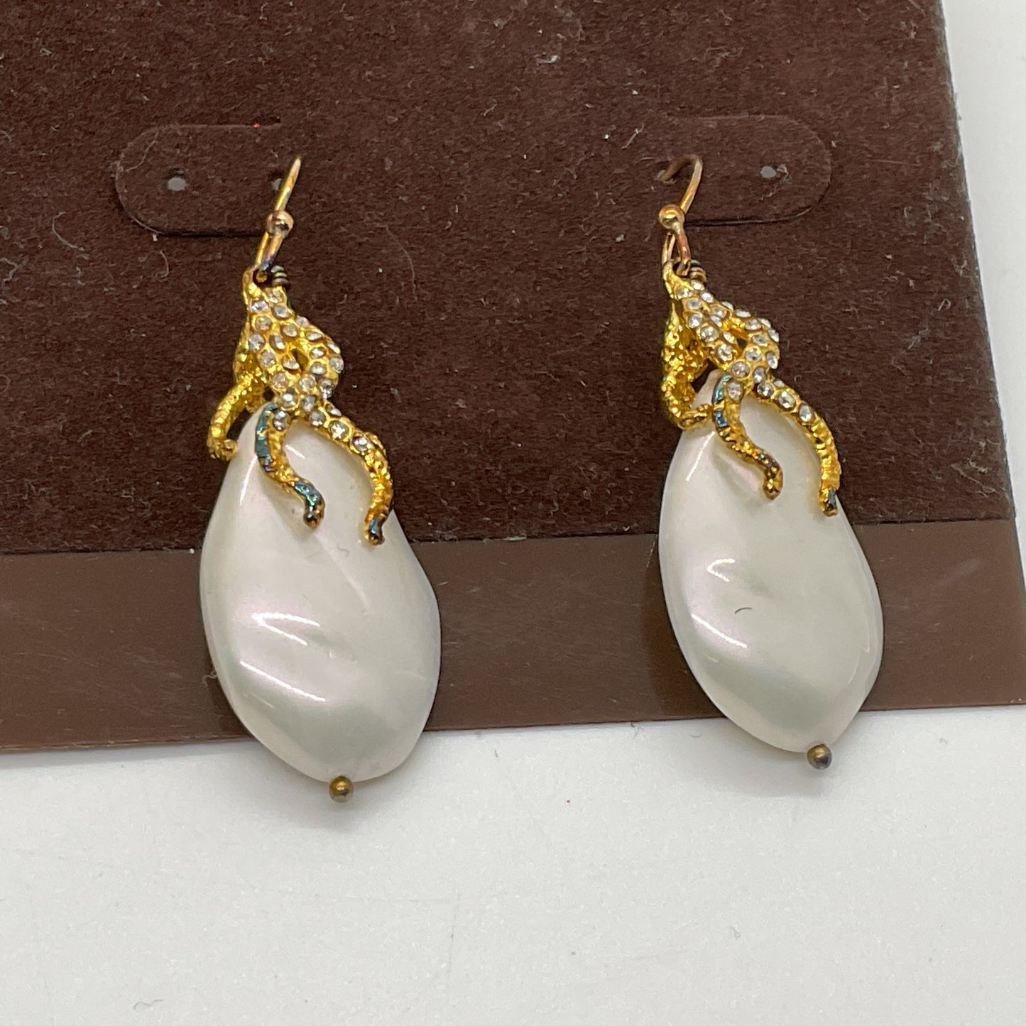 ALEXIS BITTAR Gold Tone Faux Pearl & Rhinestone 2" Dangle Earrings