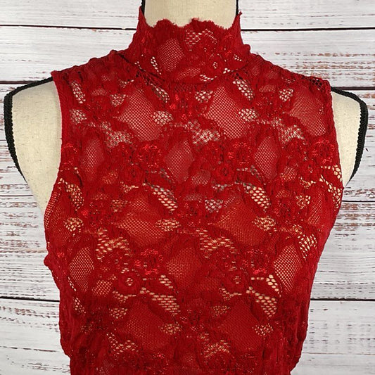 NWT ANTHROPOLOGIE NIGHTCAP Women's Red Lace Turtleneck Sleeveless Blouse- SZ 4