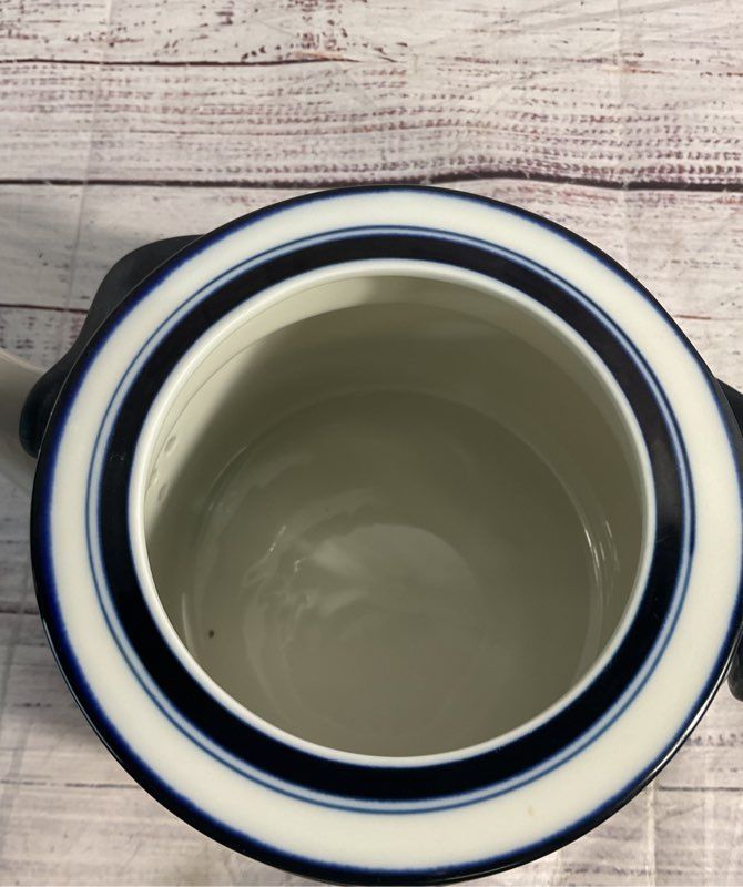 Vintage Dansk White & Blue Striped Bistro Tea Pot Japan With Handle 7.5"