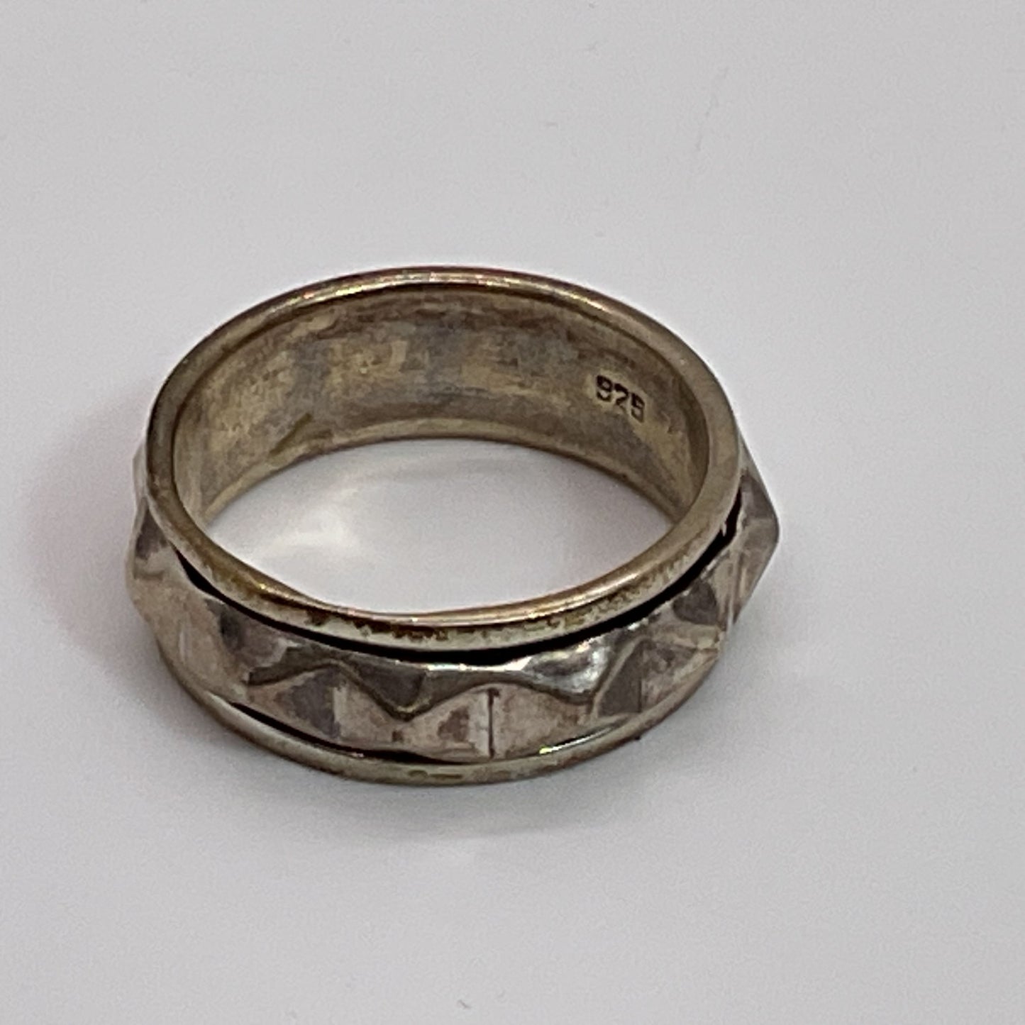 VTG. Sterling Silver SZ 13 Men's Pyramid Spinner Band Ring- 9.57g
