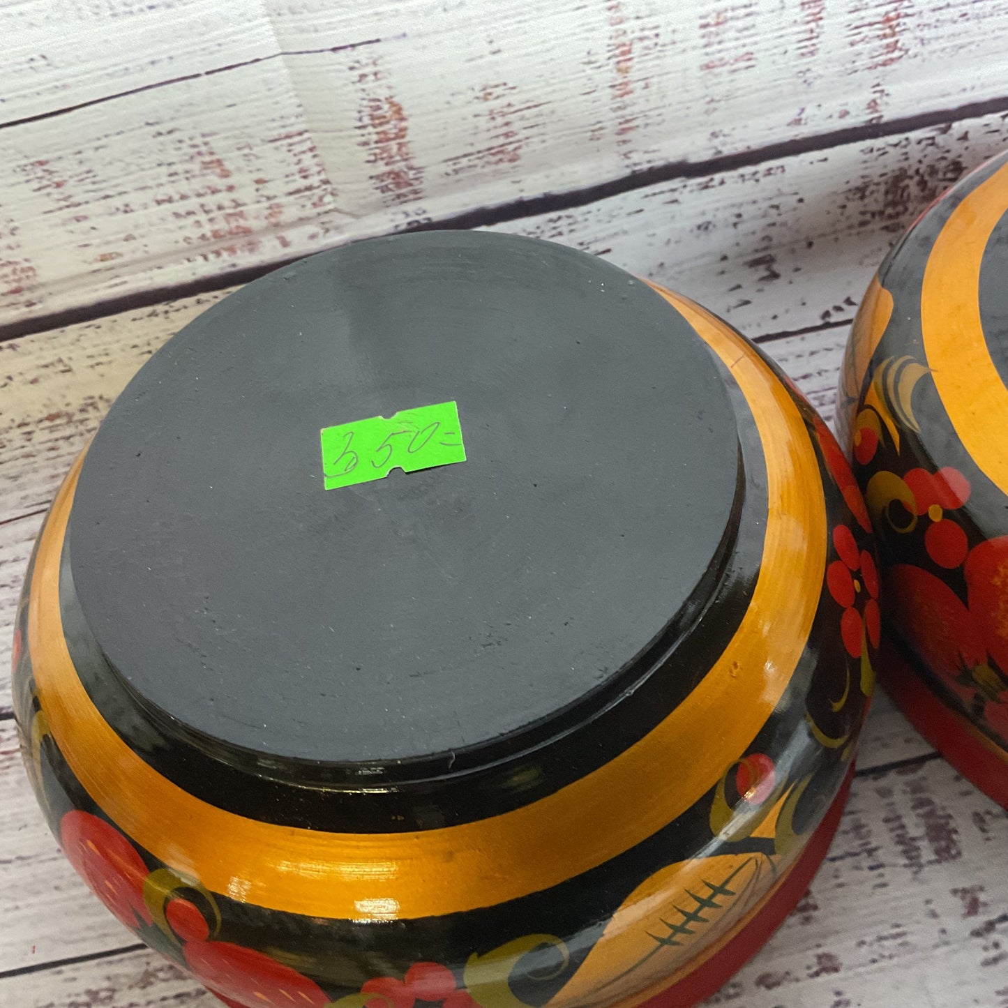 Set of 2 VTG. Russian USSR Khokhloma Folk Hand Painted Wooden Bowl 5.25”