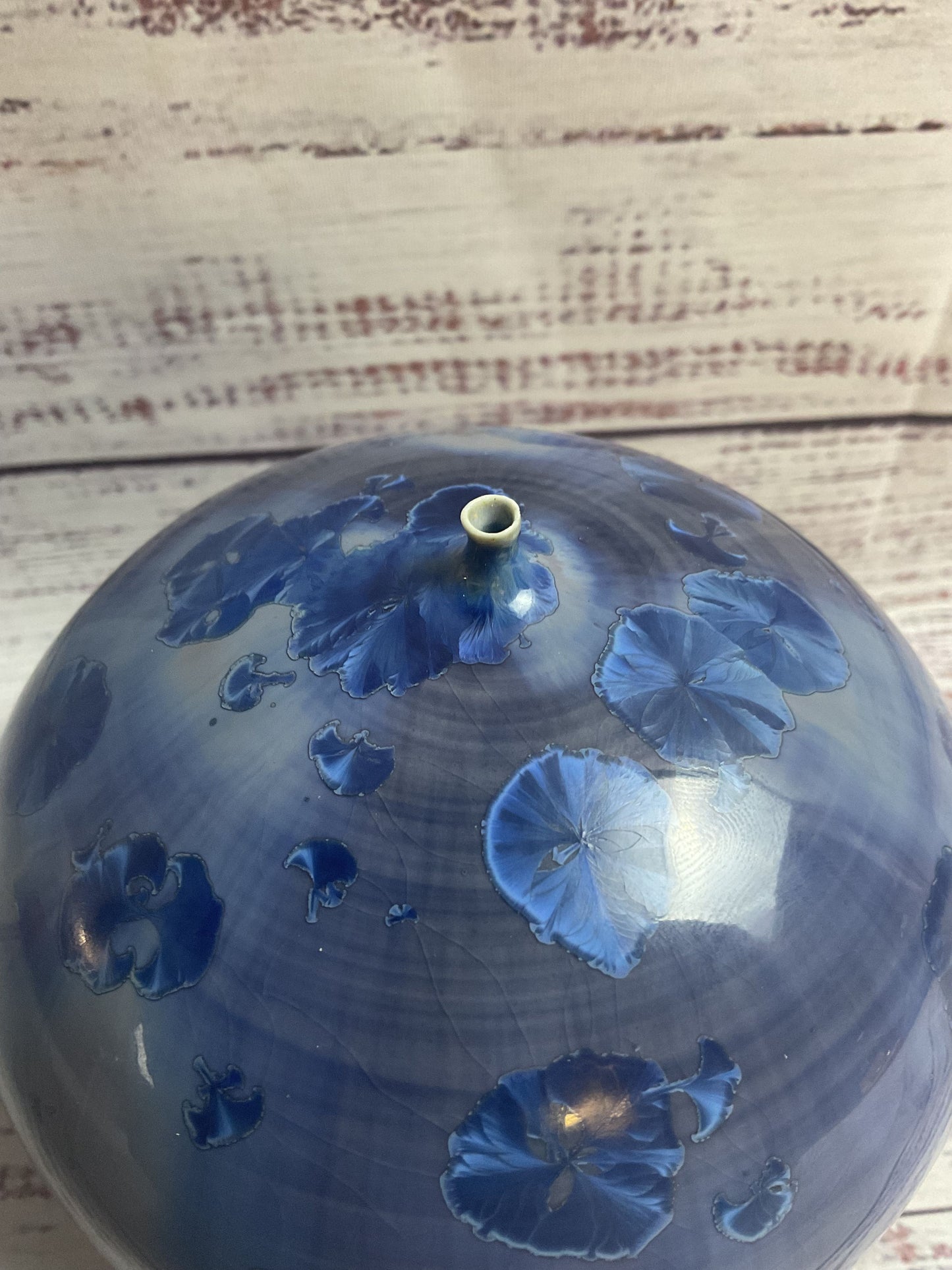 Blue Glazed Floral Signed Incense Vase