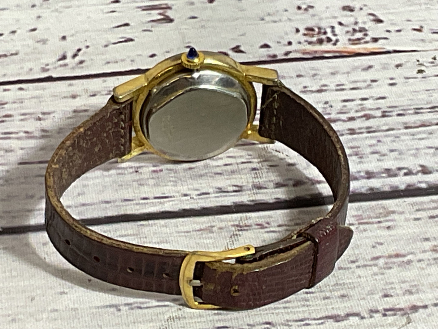 LAUSANNE F-R Women's Gold Tone Watch with Brown Leather Band- WORKS!!!