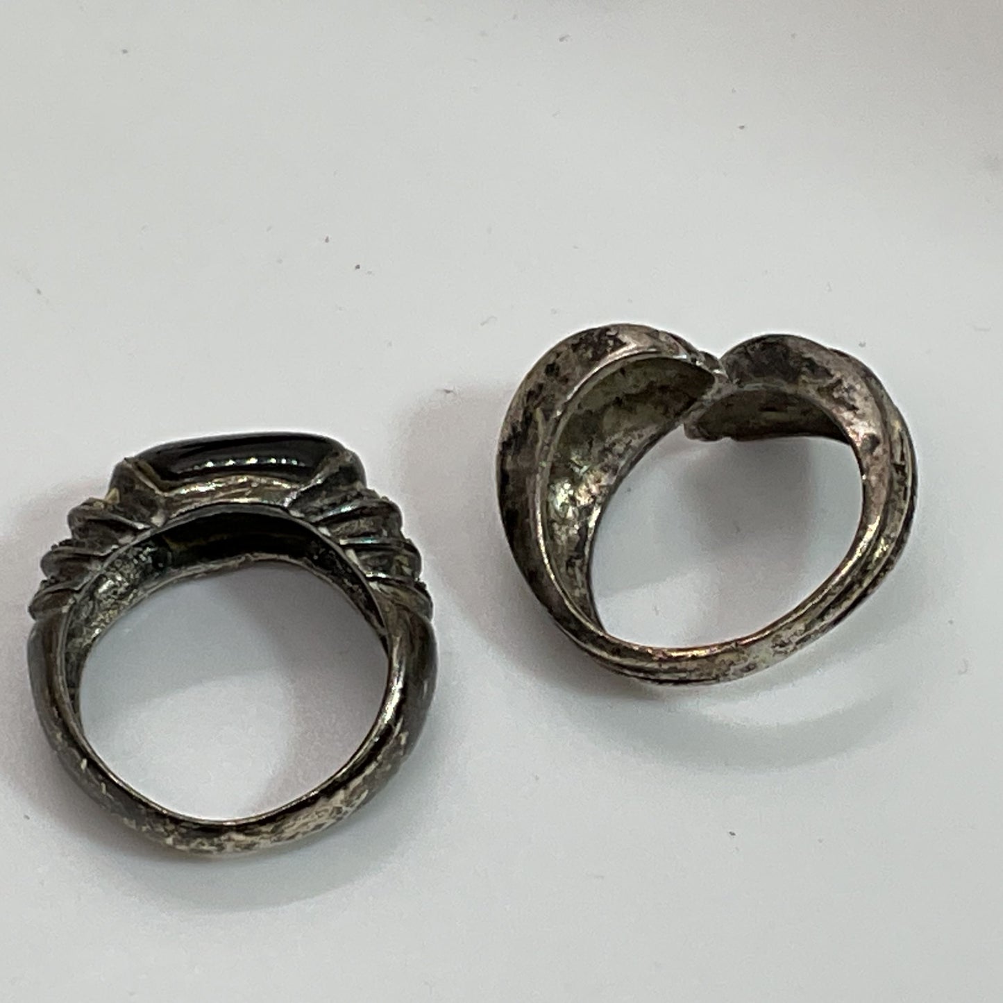 Set of 2 Sterling Silver Onyx & Marcasite SZ 6&7 Rings- 11.35g