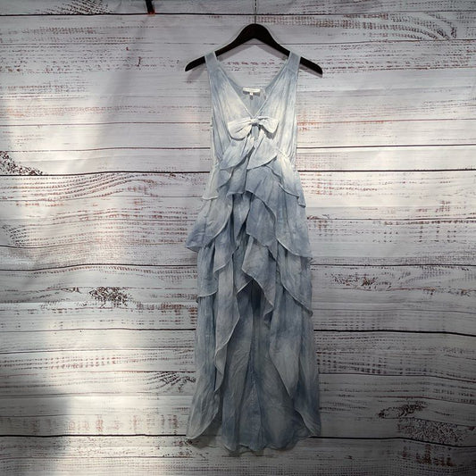 LoveShackFancy Risley Garment Dyed Light Blue Tiered High Low Midi Dress Size XS