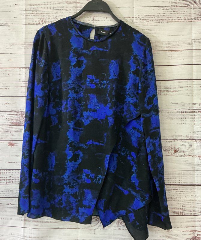 Women's Proenza Schouler Blue and Black Print Silk Top Size 6