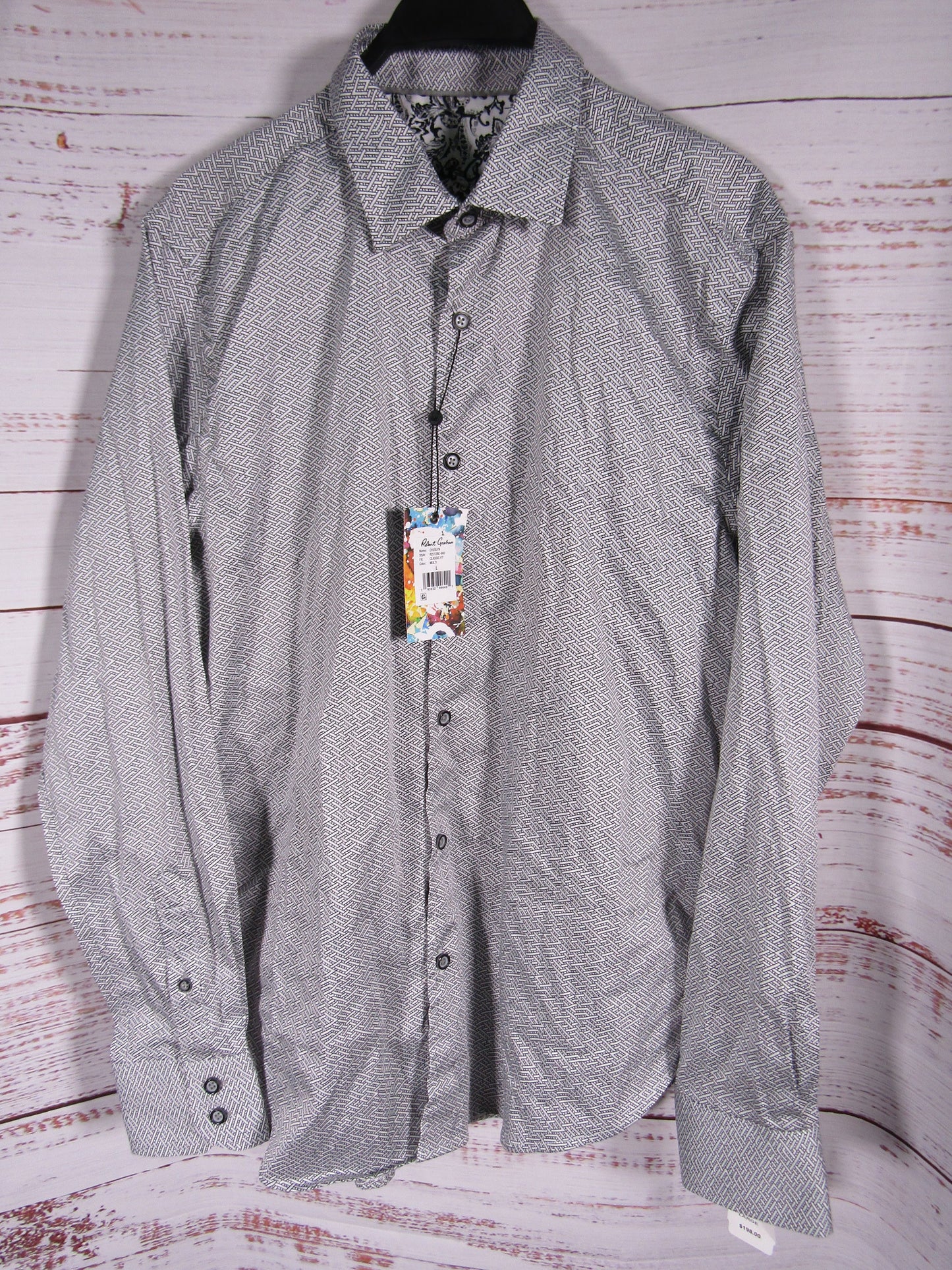 Robert Graham Cheslyn Men's White Geometric Print Long Sleeve Shirt Size L