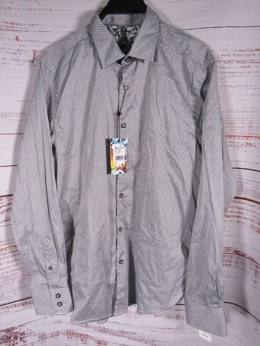 Robert Graham Cheslyn Men's White Geometric Print Long Sleeve Shirt Size L