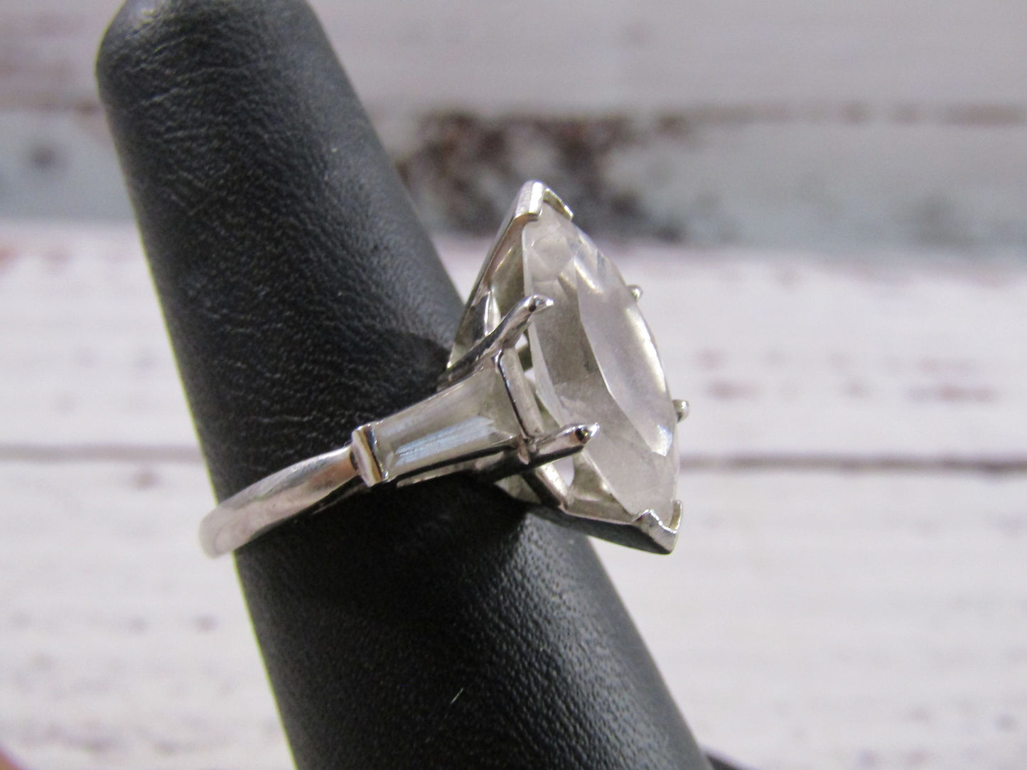 14k White Gold Marquise CZ Cocktail Ring Size 6.5