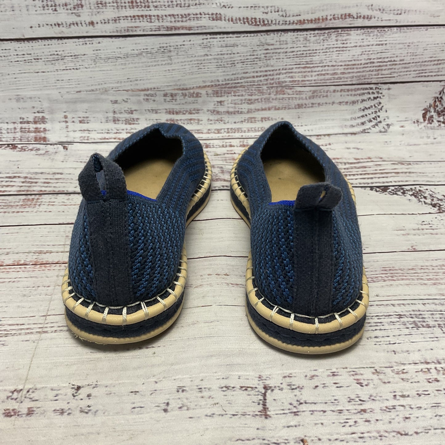 Rothy’s Boardwalk Blue Black Stripe Knit Espadrille Fats Loafers Shoe Women Sz 8