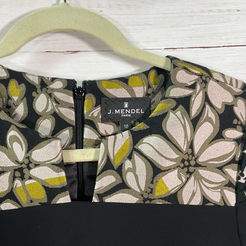 J. Mendel Black Wool Blend Floral Short Sleeve Mini Dress - Size 10