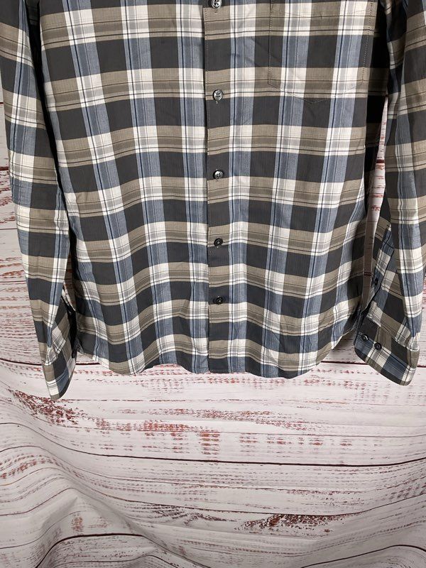 Hugo Boss Men's Long Sleeve Buttoned Plaid Shirt Blue & Grey Size L
